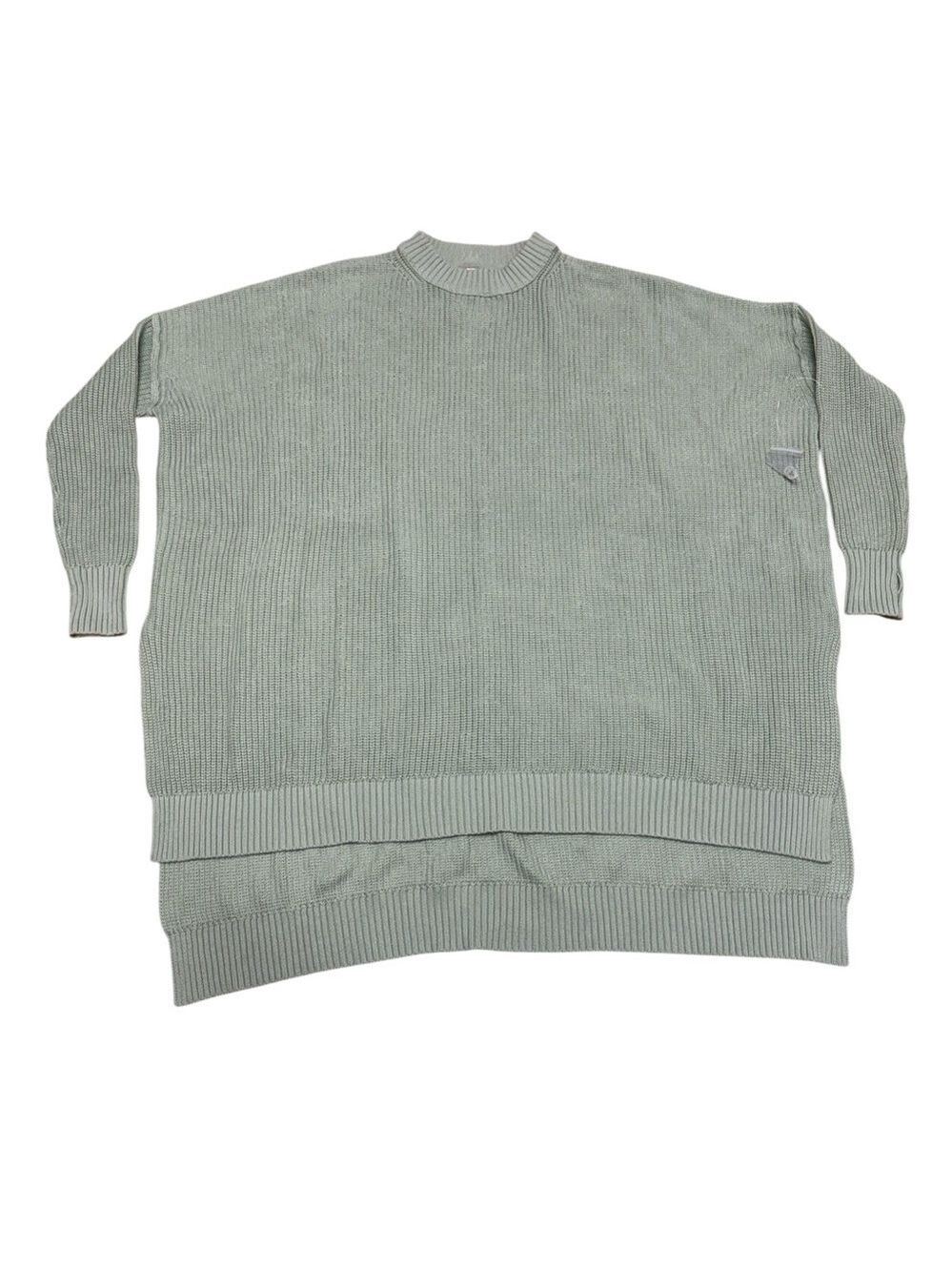 Free People XS/S Green Oversized Ribbed Crewneck High Low Pullover Sweater Tunic
